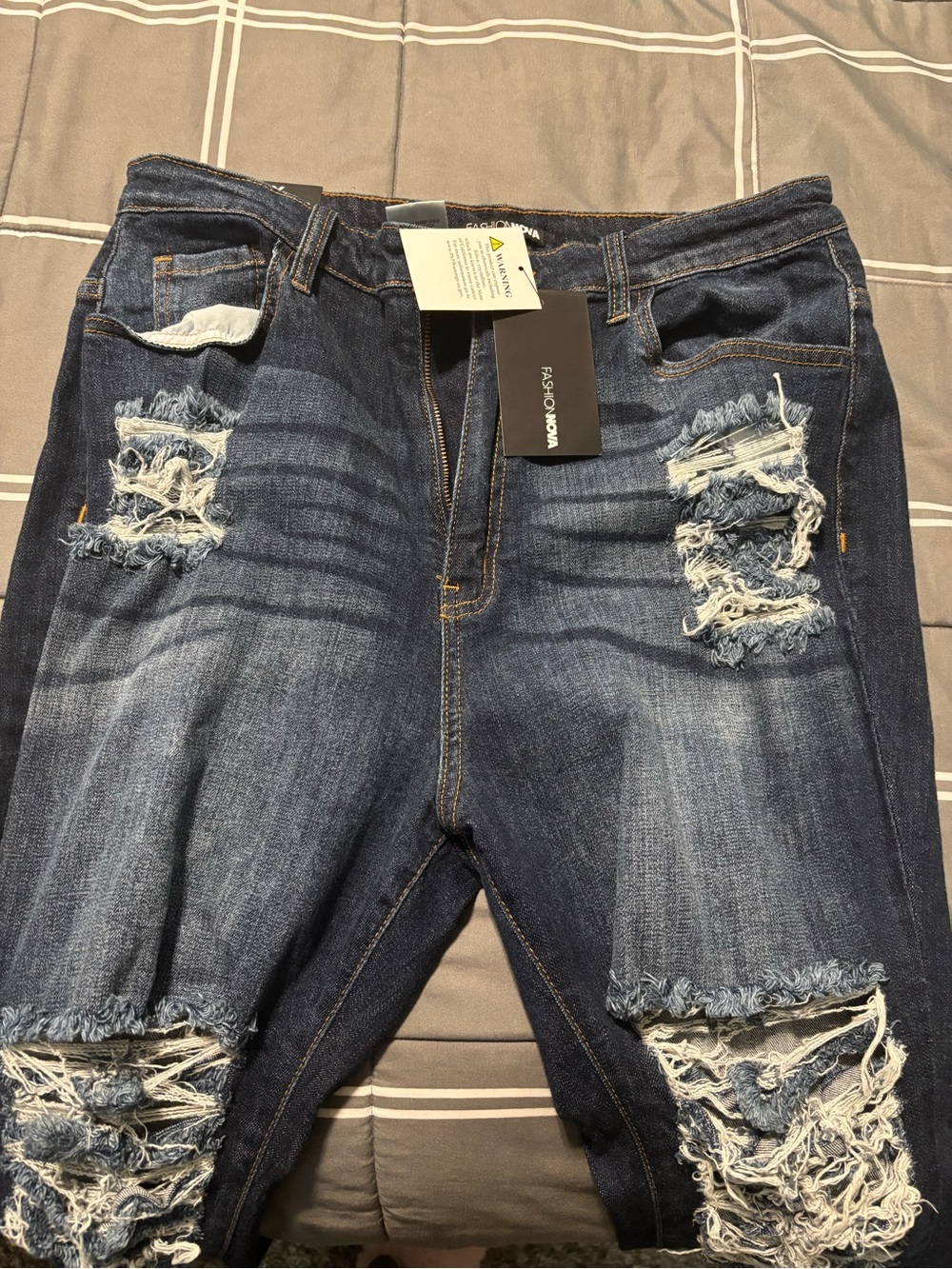 Fashion Nova Womens Distressed Navy Blue Skinny Jeans